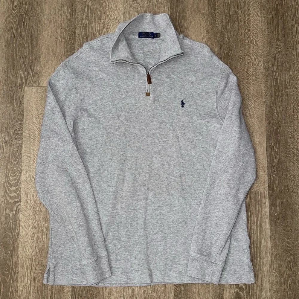 Polo Ralph Lauren Estate Rib 1/4 Zip Pullover Sweater Men's XL Grey Stretch